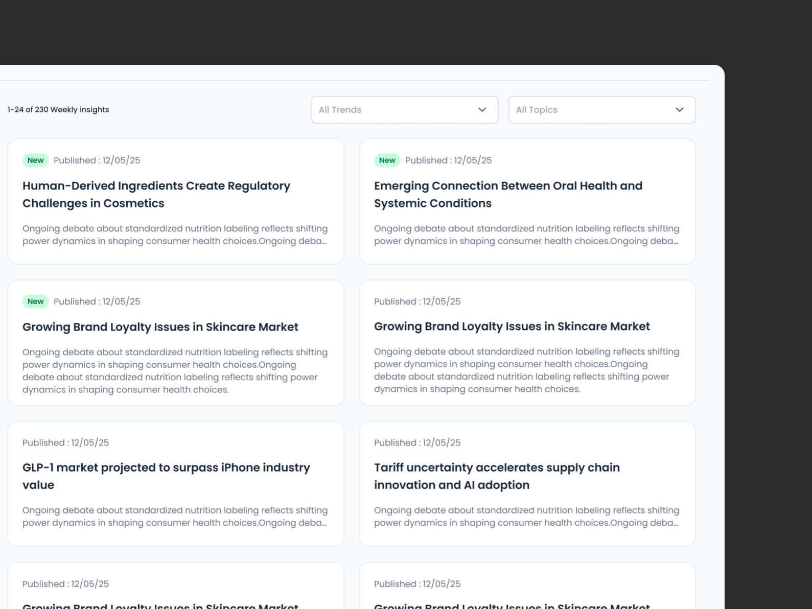 Weekly insights interface